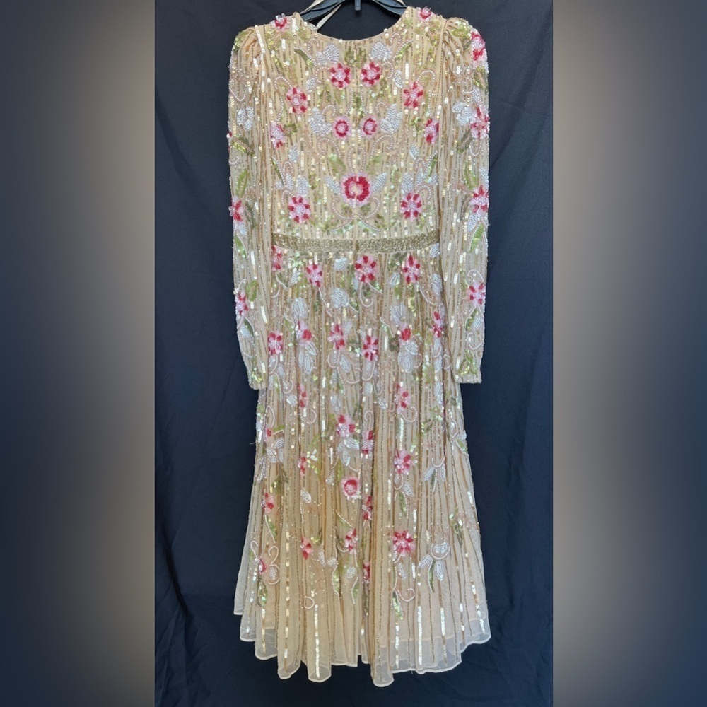 Mac Duggal 5415 NWT Floral Embellished Wrap Over Puff Sleeve A Line Gown - Picture 7 of 14